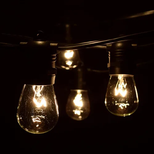 Hometown Evolution, Inc. Cadena de luces comerciales E26 con cable de calibre 16 (S14 bombillas transparentes de 11 W, 100 pies 50 zócalos)