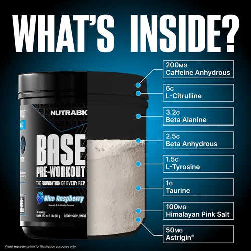 Miniatura 2 de NutraBio Base Pre-Entrenamiento Polvo 200mg Cafeína, Energía Sostenible, Enfoque, Resistencia, Bombeo, Sin Azúcar Preentrenamiento Limpio