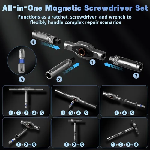 Miniatura 5 de Juego de destornilladores magnéticos 42 en 1 con mango de trinquete Kit de herramientas de reparación profesional para electrónica, muebles