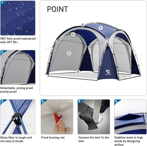 Miniatura 5 de UNICAMPER Tienda de playa de 12 x 12 pies, toldo desplegable grande UPF50+ con pared lateral de 2 piezas, refugio solar resistente a la lluvia