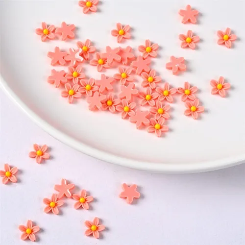 Miniatura 14 de Czsycdsf 100 mini flores de resina de 0.28 pulgadas (0.276 in), botones de flores de espalda plana 3D, adornos de flores de resina para Café profundo