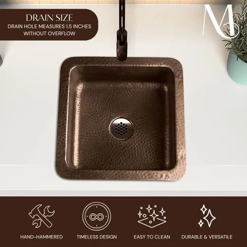 Miniatura 6 de Monarch Abode Fregadero de cocina y bar Glasgow de doble montaje de 12 pulgadas, fregadero de cobre puro martillado a mano, fregaderos de cocina
