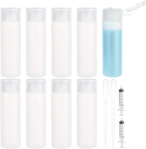 Miniatura 9 de BENECREAT 10 botellas de 12 ml/18 ml/30 ml de plástico para artículos de aseo de viaje, botellas con tapa abatible, recipientes de muestra