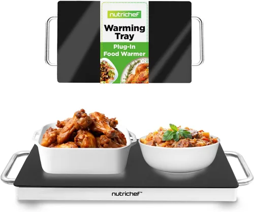 Miniatura 11 de NutriChef Placa eléctrica portátil para alimentos, bandeja de calentamiento de acero inoxidable y calentador de platos con parte superior de vidrio