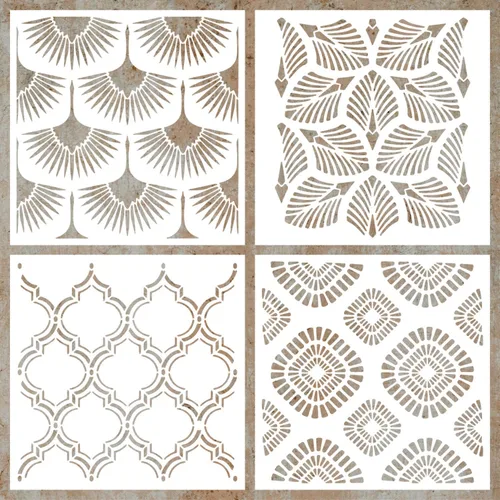 4 plantillas de pared de 12 x 12 pulgadas para pintar en la pared, azulejos de madera, plantillas reutilizables para muebles, plantilla de dibujo de