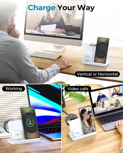 Miniatura 5 de EGV Cargador inalámbrico para Samsung - Estación de carga inalámbrica 3 en 1 para Galaxy S25 Ultra S24 S23, Z Fold Flip 7/6, cargador de reloj
