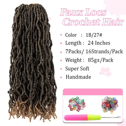 Miniatura 2 de Umylar - Paquetes de 7 rastas sintéticas de ganchillo de 24 pulgadas / 61 cm., extensiones de rastas suaves de diosa, cabello sintético de ganchillo