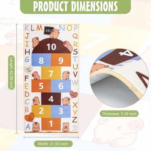 Miniatura 3 de Alfombra infantil de Hopscotch con capibara, tapete de juego de números para interiores para aprendizaje y actividad, alfombra ABC Hop Scotch