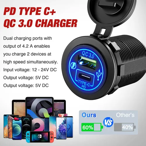 Miniatura 4 de Nilight - Panel de enchufe de carga 4 en 1, con interruptores basculantes de palanca de encendido y apagado, tipo C de PD y QC 3.0, salida de Tipo C
