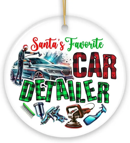 Adorno de detallador de coche favorito de Santa, regalo de agradecimiento de Navidad para expertos en detalles de automóviles