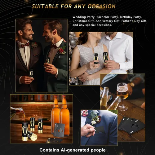 Miniatura 5 de Yoption Set de 16 piezas de regalos para padrinos de boda, 8 vasos de chupito con 8 abridores de botellas tamaño tarjeta de crédito para propuesta