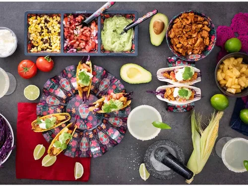 Miniatura 2 de Prepara Carrusel de tacos del Día de los Muertos, color negro - Soporte duradero para tacos de melamina con capacidad para 10 tacos para diversión