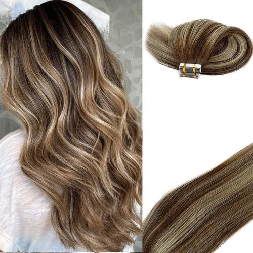 Miniatura 16 de Extensiones adhesivas rubias de cabello humano brasileño grado 9A, #60 rubio platino, cinta en 12 pulgadas, 20 unidades por juego, extensiones