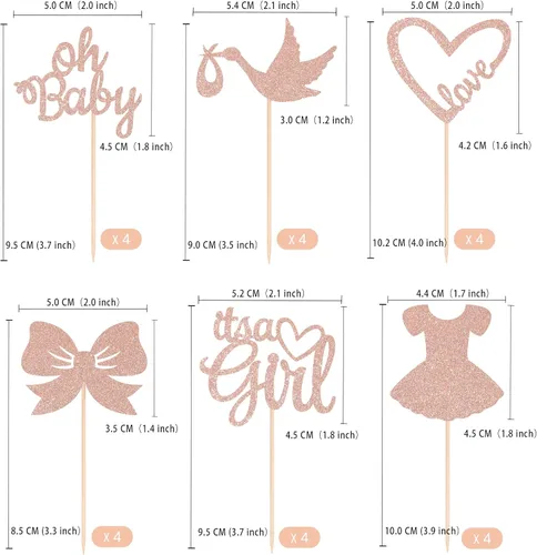 Miniatura 2 de Gexolenu 24 piezas Oh Baby Rose Gold de doble cara para cupcakes It's a Girl Cupcake Picks Heart Love Baby Shower Cake Decoraciones para niñas