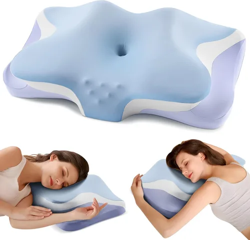 Miniatura 9 de Almohada cervical para el alivio del dolor de cuello, almohadas de espuma viscoelástica de enfriamiento ergonómicas para dormir con funda de Gris