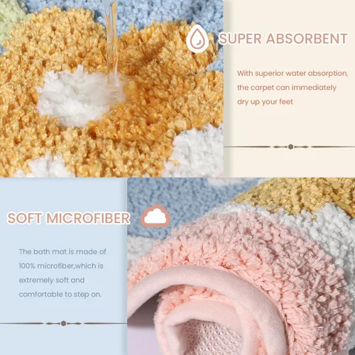 Miniatura 3 de Alfombra de Baño con Flores Simplicity Antideslizante, Alfombra de Baño Extra Absorbente y Suave de Microfibra, Alfombra de Baño Lavable a Máquina