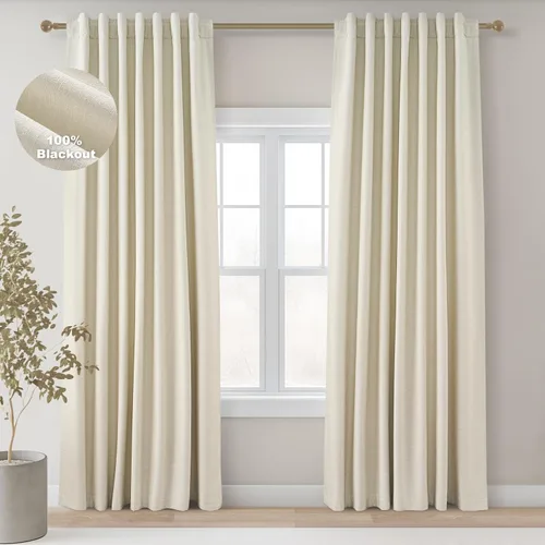 Miniatura 12 de Topfinel Cortinas opacas, blanco beige, 2 paneles, ventanas pequeñas, textura, mezcla de lino, bohemia, abedul, rural, gancho, bolsillo trasero