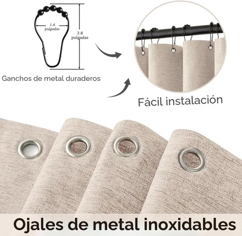 Miniatura 3 de MIULEE Cortina de ducha festoneada de lino texturizado con 12 ganchos de metal, bonita cortina de ducha de tela gruesa resistente, lavable, Negro