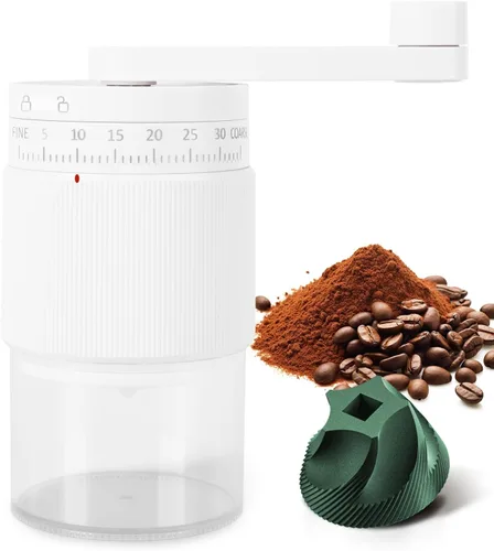 Miniatura 8 de Molinillo de café manual con 95 rebabas cónicas de cerámica, 35 ajustes de molienda ajustables, molinillo de café portátil para expreso, verter