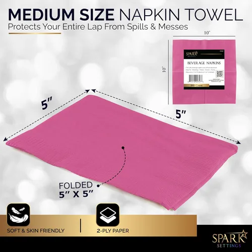 Miniatura 3 de Amcrate Paquete grande de 100 servilletas rosadas para bebidas, ideal para bodas, fiestas, cumpleaños, cenas, almuerzos y cócteles (5 x 5 pulgadas)