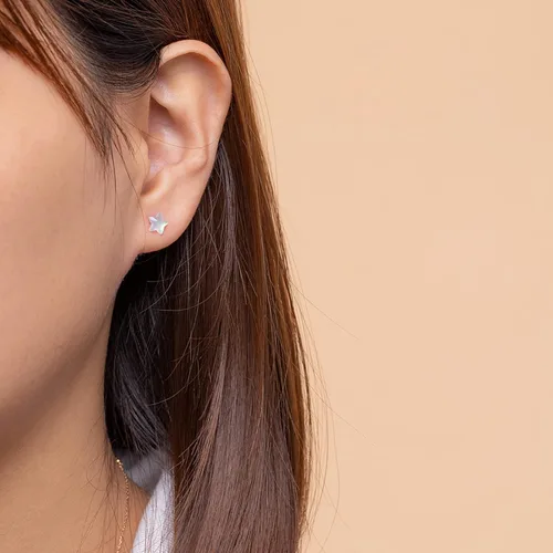 Miniatura 2 de 4 pares de aretes de plástico lindos y ligeros para orejas sensibles (zorro y rosa, estrellas y luna), Resina Silicona Acrílico, No es una piedra