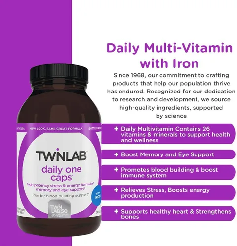 Miniatura 3 de Twinlab Daily One Caps Suplemento multivitamínico y mineral con hierro, 180 cápsulas