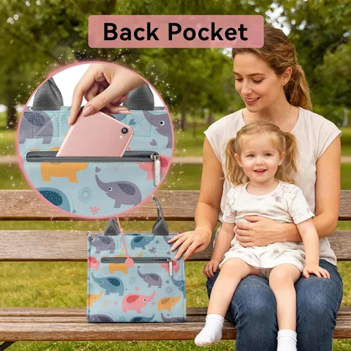 Miniatura 2 de Bolso pequeño impermeable para pañales, bolso de mano, bolso de viaje mini, bolso multifunción para bebé, bolso cruzado de mano (Elefante Azul)