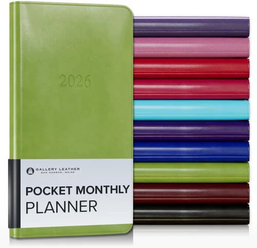 Miniatura 110 de Gallery Leather Agenda Mensual Grande 2025-2026, Elegantemente Encuadernada Planificador de Calendario y Cuaderno con Elegantes Bordes Dorados, 18