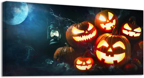 Miniatura 13 de YONICA Lienzo decorativo para pared de Halloween para sala de estar, decoración del hogar, calabaza de Halloween sobre lienzo de alta definición