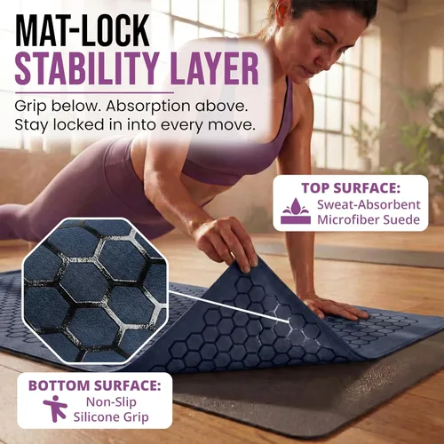 Miniatura 7 de Clever Yoga Toalla de Estera de Yoga Caliente – Agarre Antideslizante para Yoga Caliente, Absorbe el Sudor, Agarre de Silicona en Panal, Se Mantiene