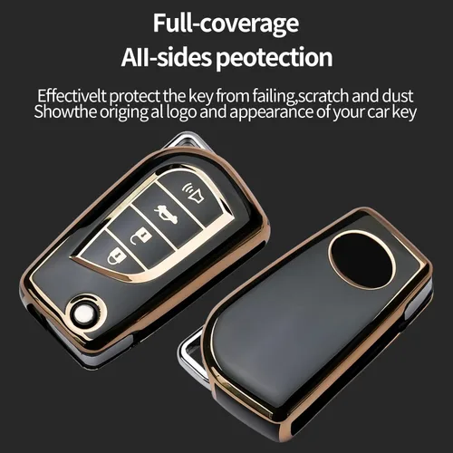 Miniatura 3 de para llavero Toyota Funda con llavero Compatible con Fortuner tundra Camry RAV4 Highlander Corolla Funda para llave inteligente (Negro, 4 botones)