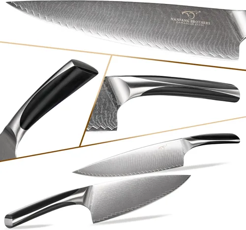 Miniatura 3 de NF NANFANG BROTHERS Juego de Cuchillos de Cocina de Damasco, 15 Piezas con Bloque, Mango Ergonómico ABS, Tenedor de Trinchar, Juego de Bloque