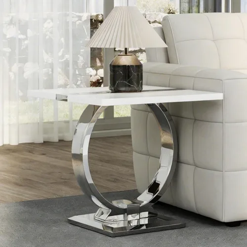 Miniatura 16 de Asday Mesa auxiliar dorada, moderna mesa auxiliar negra para sala de estar con base en U de metal dorado, mesa auxiliar cuadrada para sofá, sala