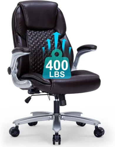 Miniatura 10 de Silla de oficina ejecutiva grande y alta, silla de escritorio giratoria de piel sintética con brazos abatibles, soporte lumbar ajustable, altura que