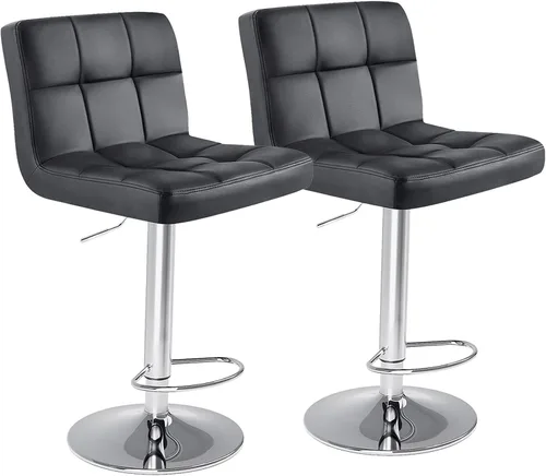 Miniatura 12 de Sweetcrispy Juego de 2 taburetes de bar de piel sintética ajustables sin brazos, taburetes de bar giratorios hidráulicos para encimera de cocina