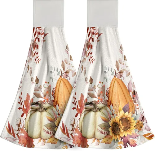 Miniatura 34 de Poppy Flower Hanging Hand Towels Set of 2,17x12 Inch Watercolor Chinoiserie Yellow Black Floral Soft Absorbent Dish Cloth Tie Towel for Kitchen