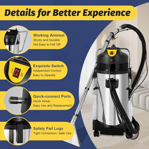 Miniatura 2 de Máquina comercial de limpieza de alfombras de 40L/11Gal Extractor de alfombras 2 en 1 para detalles de automóviles, champú comercial de alfombras