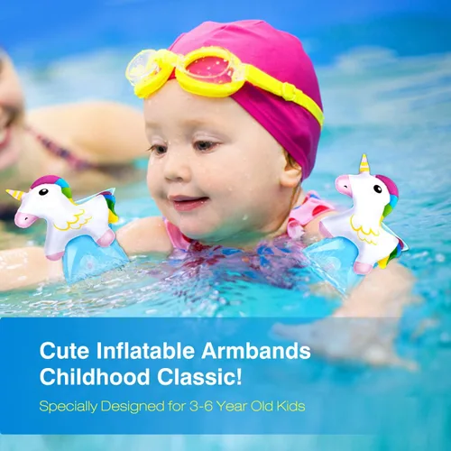 Miniatura 2 de MoKo Bandas de natación para niños, niños pequeños comienzan a nadar flotadores inflables para piscina, lindas alas de natación de dibujos animados