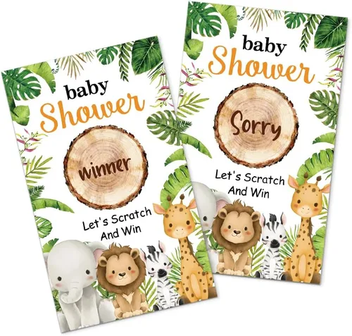 Miniatura 14 de Juego divertido de 50 piezas de Welcome To The Pack, tarjeta de rascar de lobo de nieve para baby shower, suministros de fiesta de cumpleaños
