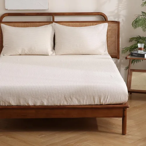 Miniatura 26 de S VICTORY SYMBOL Sábana bajera de lino 100% 78"x80" Funda de colchón 1 pieza, bolsillo profundo de 16 pulgadas, ropa de cama de lino francés natural