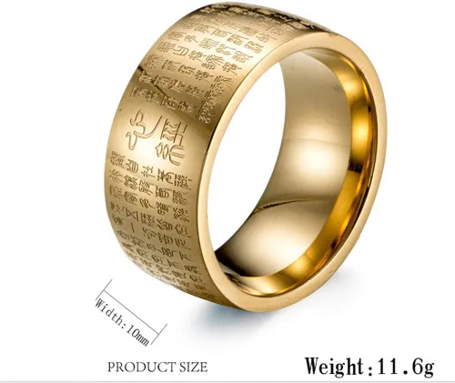 Miniatura 2 de Anillo budista grabado con sutra de corazón chino de acero inoxidable para hombre