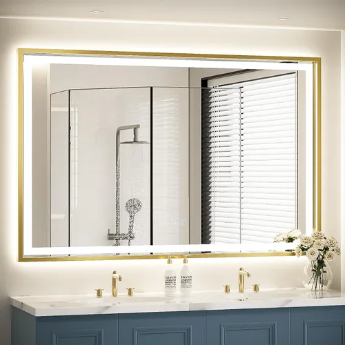 Miniatura 17 de Espejo de baño LED redondo de 28 pulgadas, retroiluminación de luz diurna de 6000 K, antivaho y regulable, espejo impermeable sin marco con control