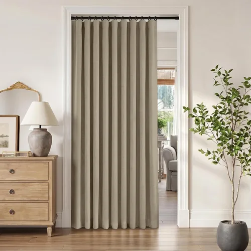 Miniatura 29 de INOVADAY Cortinas térmicas para puerta corredera 100% opacas para dormitorio, cortinas de puerta corrediza de vidrio extra anchas para patio, lino