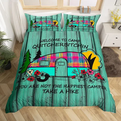 Miniatura 44 de Juego de funda de edredón con reglas de campamento, tamaño Queen para niños, funda de edredón rústica para campamento (sin edredón), funda de Multi