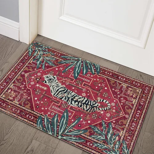 Miniatura 14 de Alfombras hippie, alfombras de 2 x 3 de lana sintética tropical rosa boho para baño, cocina, entrada interior pequeña. Alfombra moderna vintage