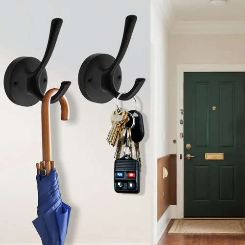 Miniatura 4 de TOFIIGREM Ganchos de pared negros para toallas, paquete de 3 ganchos para abrigos, ganchos para bata, gancho de metal resistente, doble gancho