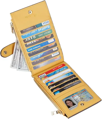 Miniatura 2 de Travelambo Billetera plegable con bloqueo RFID para mujer con bolsillo con cremallera