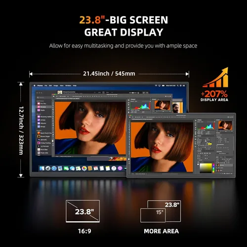 Miniatura 4 de Monitor Portátil Uperfect 4K de 23.8" QLED Monitor Grande de 24" de 400 Nits 3840 * 2160 UHD 100% DCI-P3 1MS FreeSync USB-C y HDMI VESA