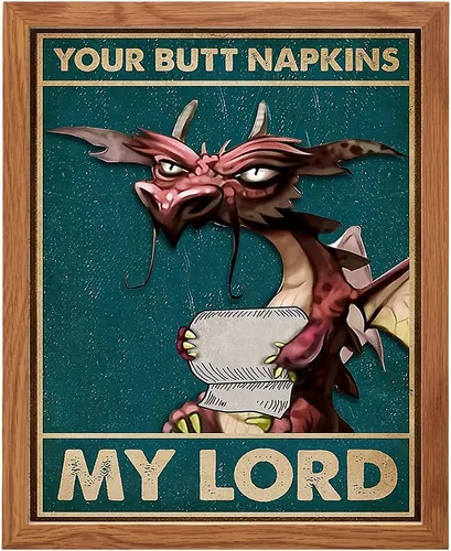 Your Butt Napkins My Lord FRAMED - Decoraciones de dragón - Decoración gótica de baño - Decoración medieval - Divertido arte de pared de baño - Arte