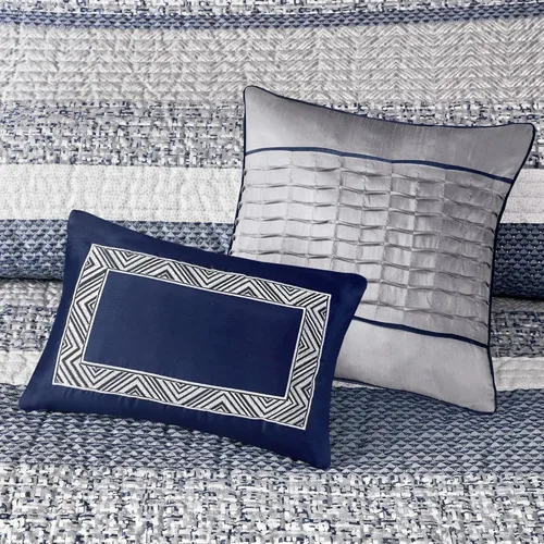 Miniatura 16 de Madison Park Juego de edredón Queen de jacquard lustroso y purpurina, conjunto de cubrecama para cama tamaño Queen – para todas las estaciones